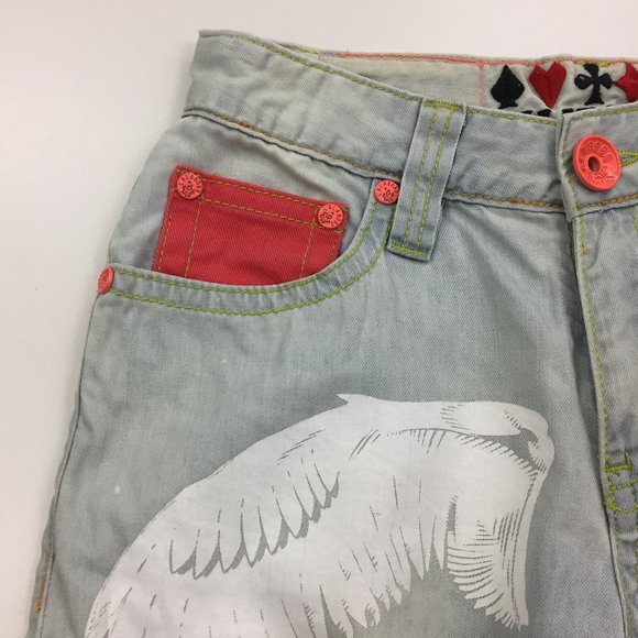 LALABOBO Distressed Large Logo Print Hi Waist Jean - Picture 5 of 12